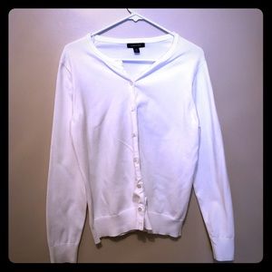 Lands End White Button-Up Cardigan